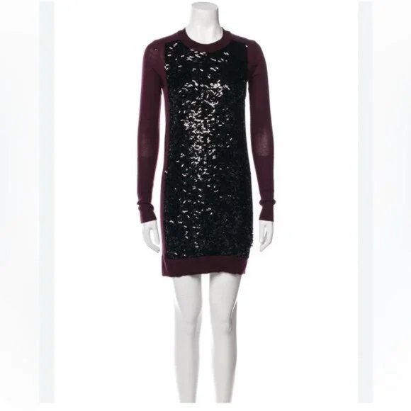 Diane Von Furstenberg Danette Sequin Purple Bodycon wool Sweater Dress Medium - Picture 10 of 10